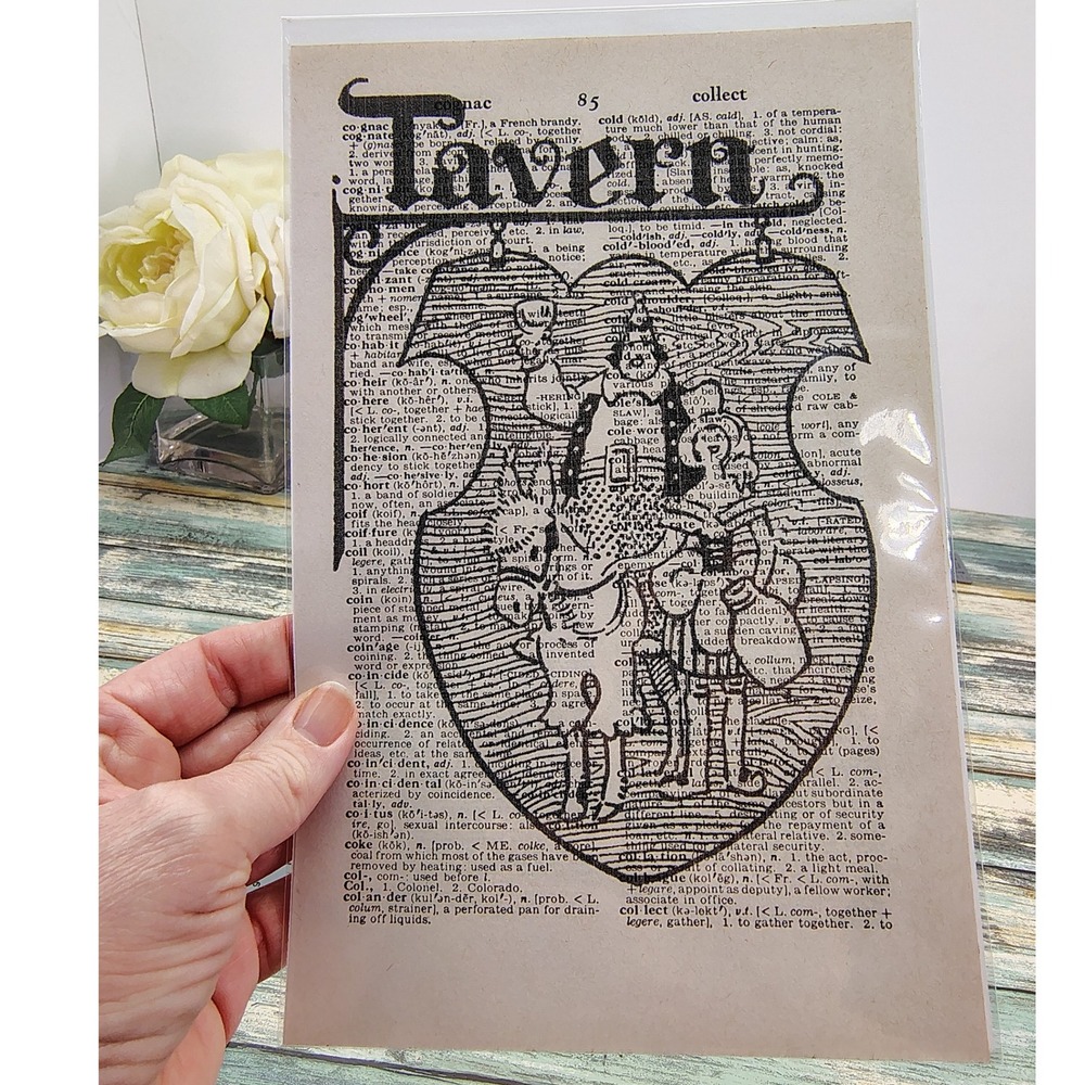 Rustic Tavern‎ Wall Art Vintage Dictionary Page Decor Medieval Pub Handmade